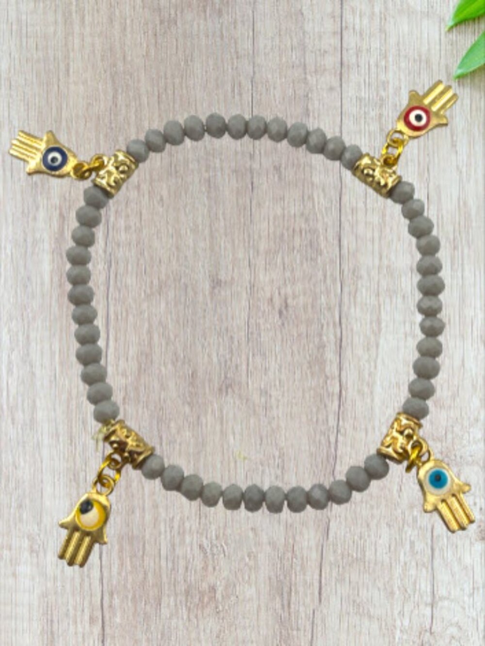 Blue Chalcedony Hamsa Bracelet Evil Eye Charm Stretch Gemstone Bracelet 7"